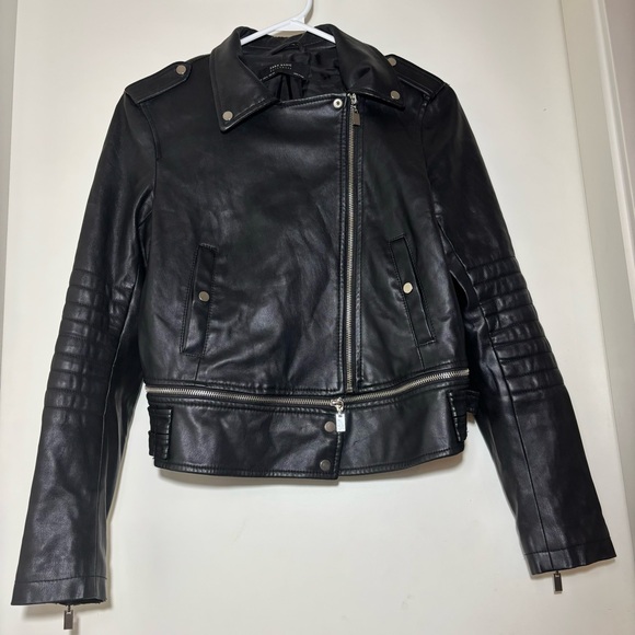 Zara Vegan Leather Moto Biker Jacket Black - Picture 2 of 7